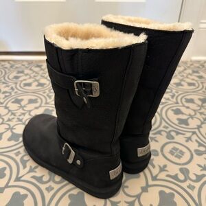 UGG Black Leather Boots with Silver Accents